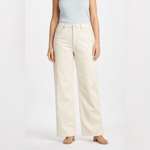 J.McLaughlin Cream Wide Leg Jeans Size 14 High Rise Stretch Cotton 31” Inseam